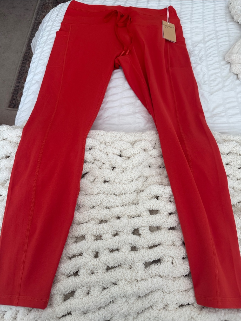 POPFLEX Red Ponte Drawstring Leggings